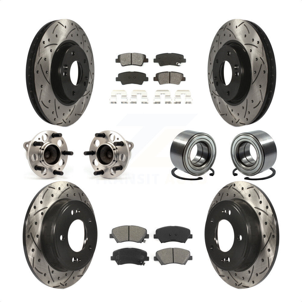 Front Rear Wheel Hub Bearings Assembly Coated Disc Brake Rotors And Semi-Metallic Pads Kit (10Pc) For 2015 Hyundai Veloster Tech RE FLEX SE KBB-107481 by Transit Auto