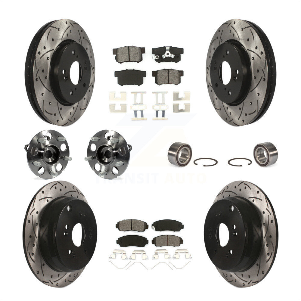 Front Rear Wheel Hub Bearings Assembly Coated Disc Brake Rotors And Semi-Metallic Pads Kit (10Pc) For 2012-2016 Honda CR-V AWD KBB-107492 by Transit Auto