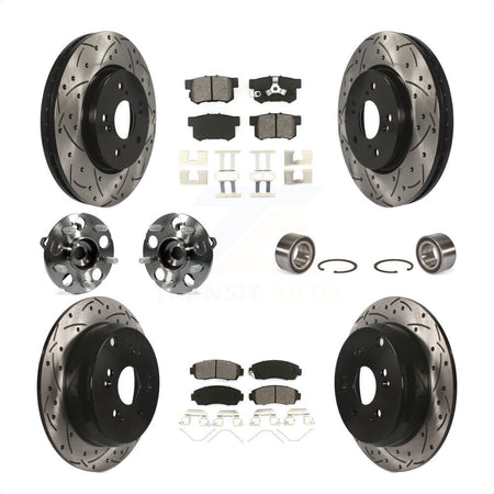 Front Rear Wheel Hub Bearings Assembly Coated Disc Brake Rotors And Semi-Metallic Pads Kit (10Pc) For 2012-2016 Honda CR-V AWD KBB-107492 by Transit Auto
