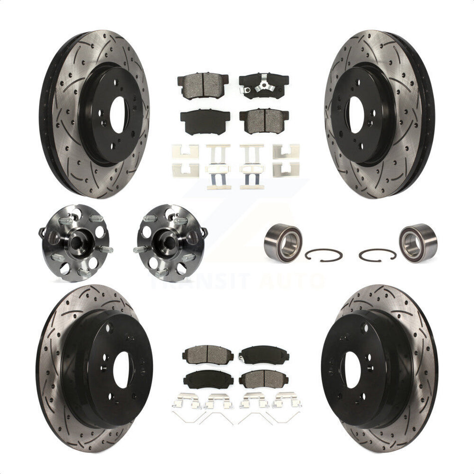 Front Rear Wheel Hub Bearings Assembly Coated Disc Brake Rotors And Semi-Metallic Pads Kit (10Pc) For 2012-2016 Honda CR-V AWD KBB-107492 by Transit Auto