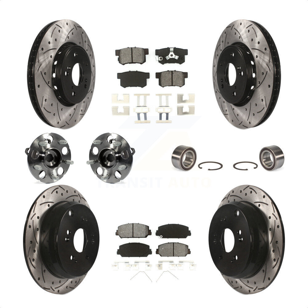 Front Rear Wheel Hub Bearings Assembly Coated Disc Brake Rotors And Semi-Metallic Pads Kit (10Pc) For 2013-2016 Acura RDX AWD KBB-107493 by Transit Auto