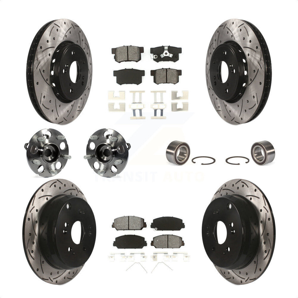 Front Rear Wheel Hub Bearings Assembly Coated Disc Brake Rotors And Semi-Metallic Pads Kit (10Pc) For 2013-2016 Acura RDX AWD KBB-107493 by Transit Auto