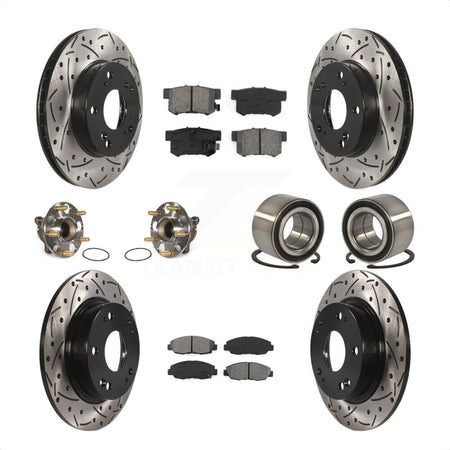 Front Rear Wheel Hub Bearings Assembly Coated Disc Brake Rotors And Semi-Metallic Pads Kit (10Pc) For Honda Civic KBB-107494 by Transit Auto