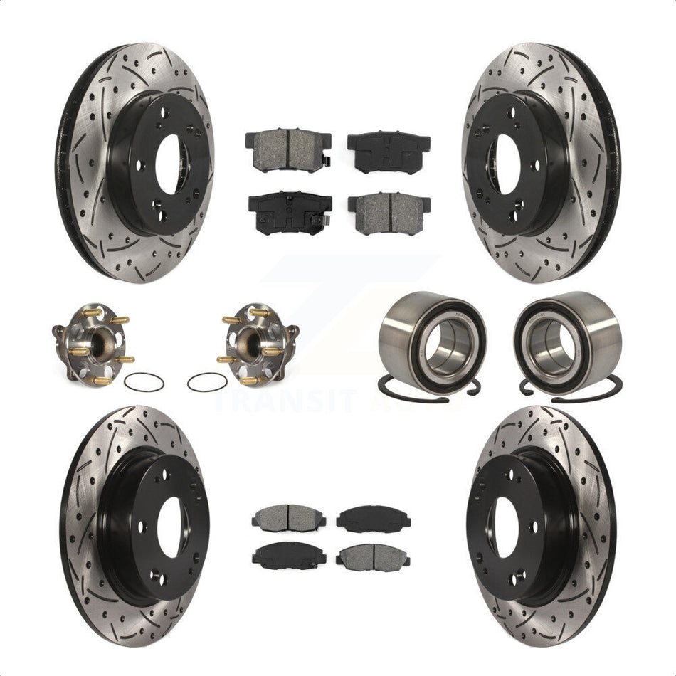 Front Rear Wheel Hub Bearings Assembly Coated Disc Brake Rotors And Semi-Metallic Pads Kit (10Pc) For Honda Civic KBB-107494 by Transit Auto