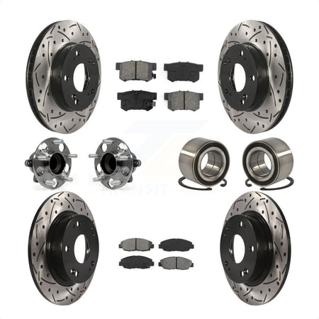 Front Rear Wheel Hub Bearings Assembly Coated Disc Brake Rotors And Semi-Metallic Pads Kit (10Pc) For 2013-2014 Honda Civic LX with Manual transmission KBB-107496 by Transit Auto