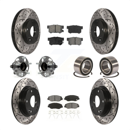 Front Rear Wheel Hub Bearings Assembly Coated Disc Brake Rotors And Semi-Metallic Pads Kit (10Pc) For 2015 Acura ILX 2.0L KBB-107497 by Transit Auto