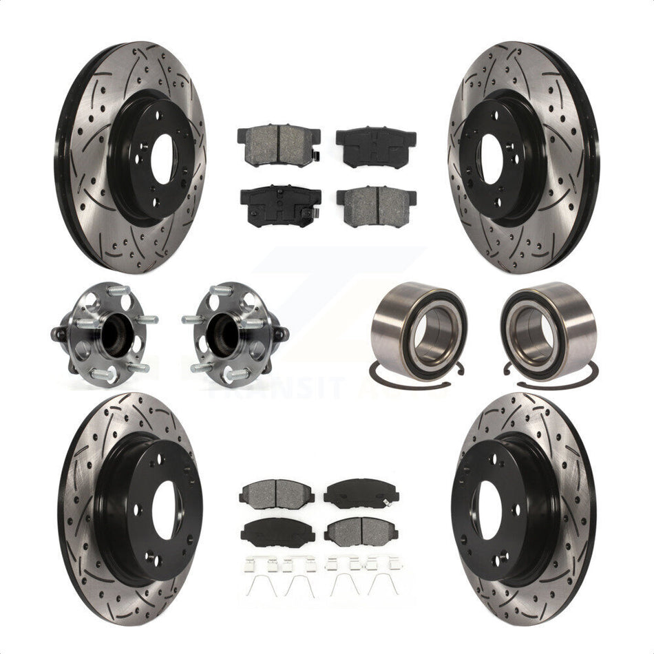 Front Rear Wheel Hub Bearings Assembly Coated Disc Brake Rotors And Semi-Metallic Pads Kit (10Pc) For 2013-2015 Acura ILX 2.4L KBB-107498 by Transit Auto