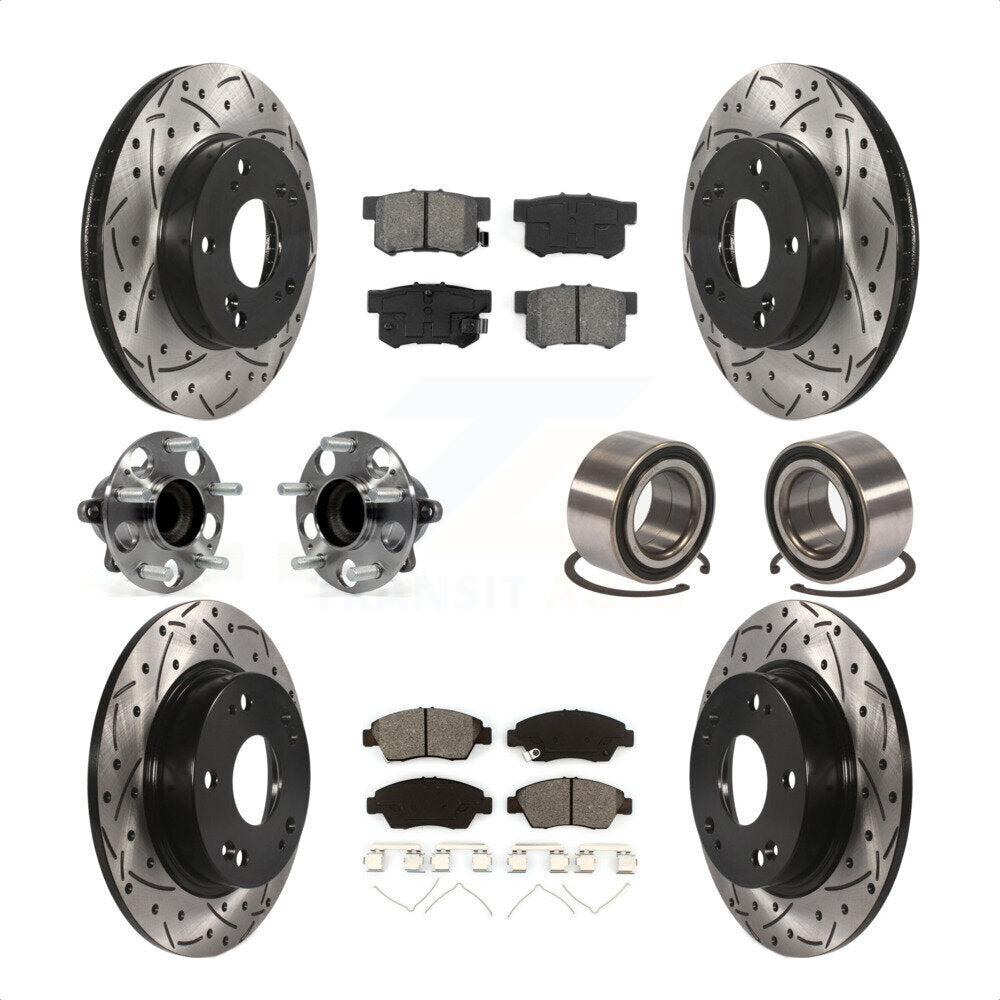 Front Rear Wheel Hub Bearings Assembly Coated Disc Brake Rotors And Semi-Metallic Pads Kit (10Pc) For 2015 Acura ILX 1.5L KBB-107499 by Transit Auto