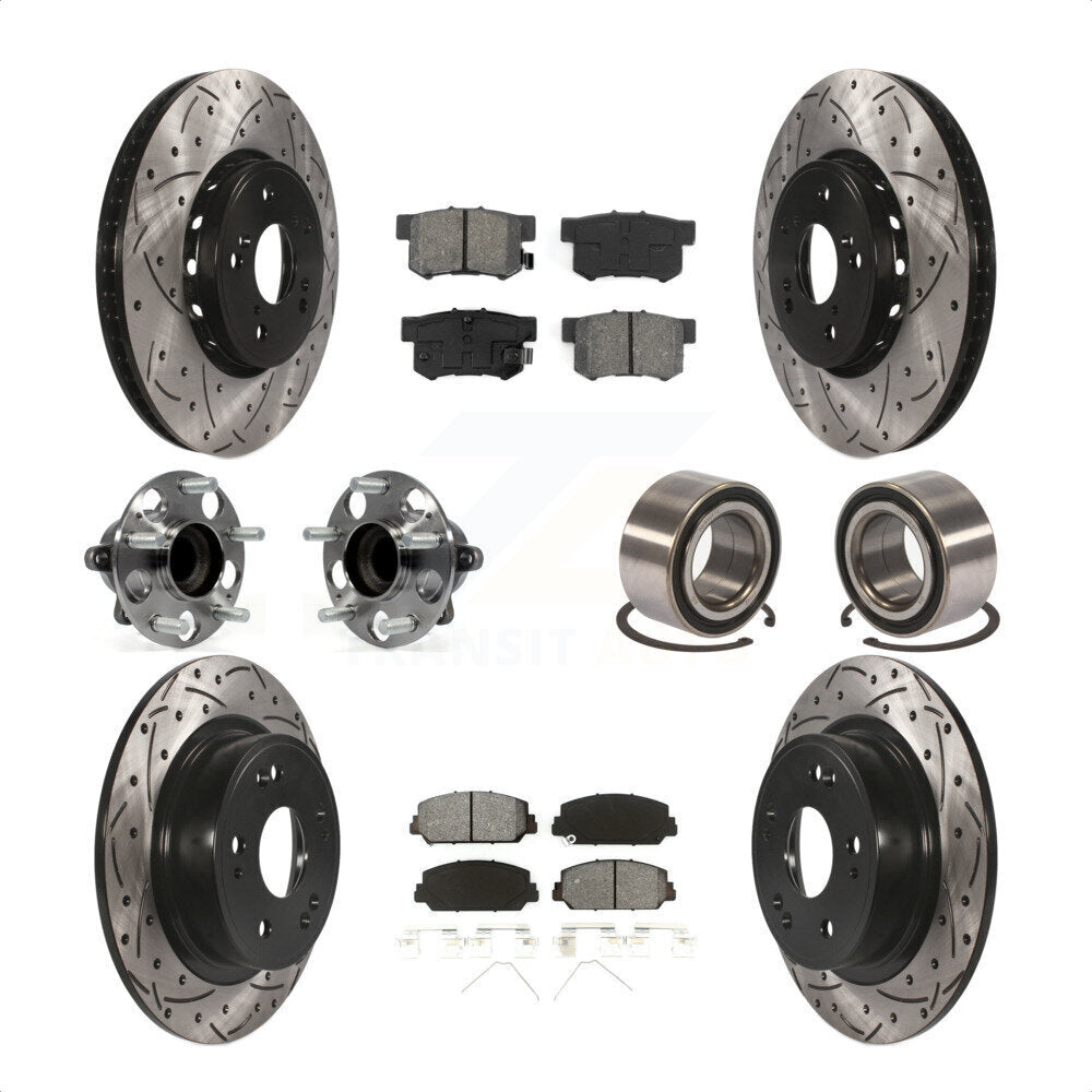 Front Rear Wheel Hub Bearings Assembly Coated Disc Brake Rotors And Semi-Metallic Pads Kit (10Pc) For 2016 Acura ILX KBB-107500 by Transit Auto