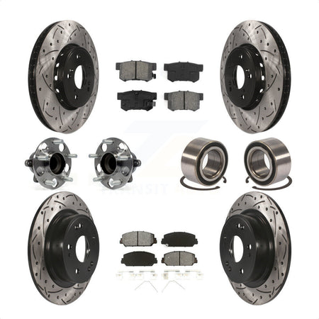 Front Rear Wheel Hub Bearings Assembly Coated Disc Brake Rotors And Semi-Metallic Pads Kit (10Pc) For 2016 Acura ILX KBB-107500 by Transit Auto
