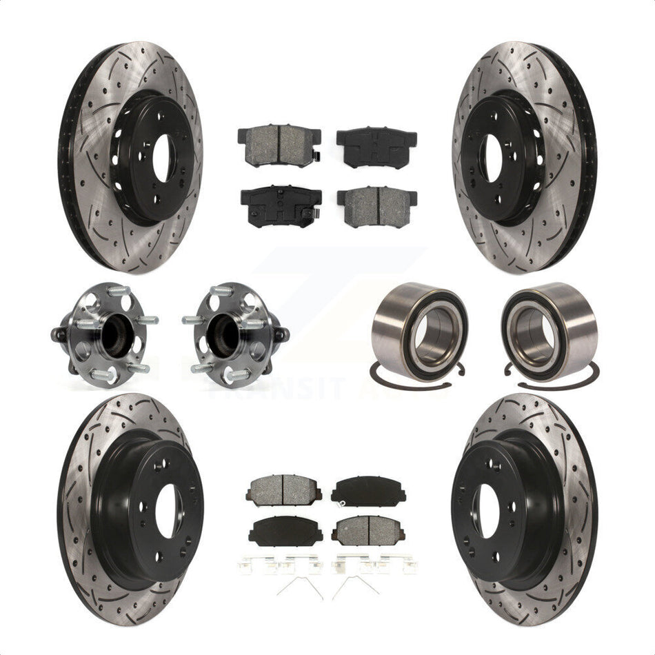 Front Rear Wheel Hub Bearings Assembly Coated Disc Brake Rotors And Semi-Metallic Pads Kit (10Pc) For 2016 Acura ILX KBB-107500 by Transit Auto