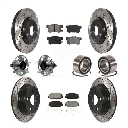 Front Rear Wheel Hub Bearings Assembly Coated Disc Brake Rotors And Semi-Metallic Pads Kit (10Pc) For 2017-2018 Acura ILX KBB-107501 by Transit Auto