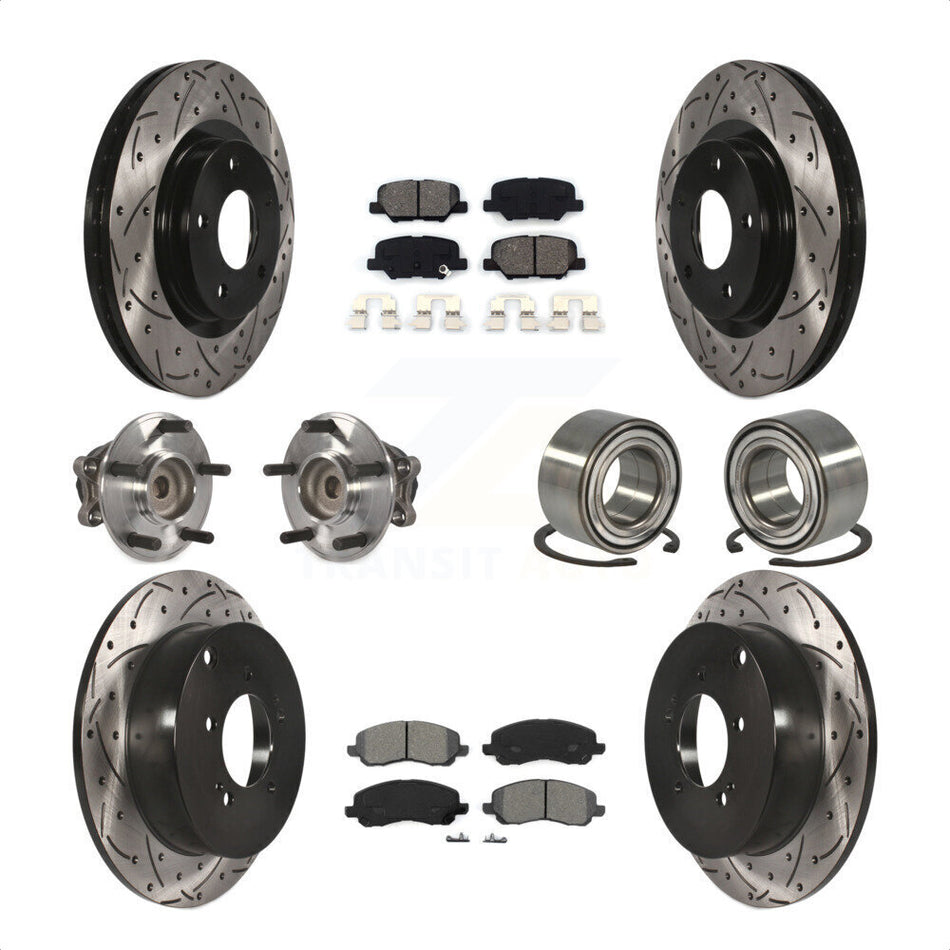 Front Rear Wheel Hub Bearings Assembly Coated Disc Brake Rotors And Semi-Metallic Pads Kit (10Pc) For 2013 Mitsubishi Outlander FWD with 3.0L KBB-107507 by Transit Auto