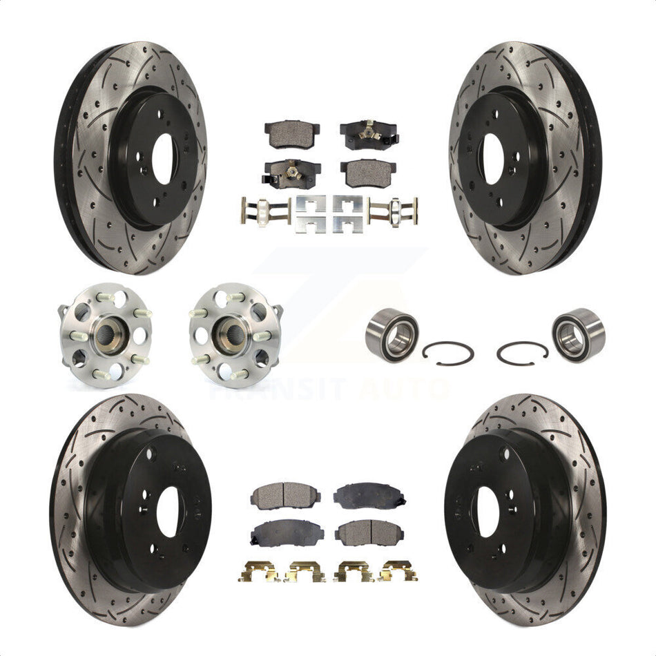 Front Rear Wheel Hub Bearings Assembly Coated Disc Brake Rotors And Ceramic Pads Kit (10Pc) For Honda CR-V Acura RDX KBB-107529 by Transit Auto