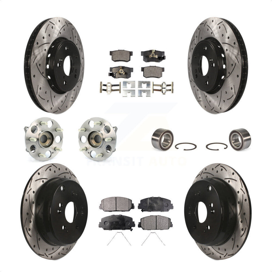 Front Rear Wheel Hub Bearings Assembly Coated Disc Brake Rotors And Ceramic Pads Kit (10Pc) For 2017-2018 Acura RDX AWD KBB-107531 by Transit Auto