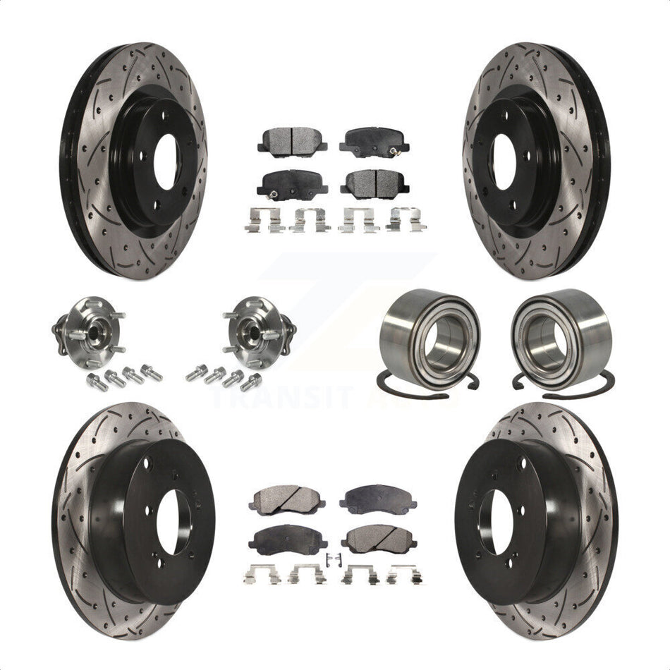 Front Rear Wheel Hub Bearings Assembly Coated Disc Brake Rotors And Ceramic Pads Kit (10Pc) For 2013 Mitsubishi Outlander AWD with 3.0L Without 7 Passenger Seating KBB-107539 by Transit Auto