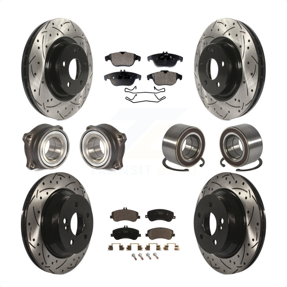 Front Rear Wheel Hub Bearings Assembly Coated Disc Brake Rotors And Ceramic Pads Kit (10Pc) For Mercedes-Benz GLK350 GLK250 KBB-107549 by Transit Auto