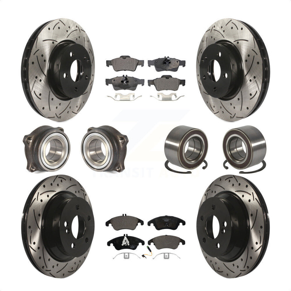 Front Rear Wheel Hub Bearings Assembly Coated Disc Brake Rotors And Ceramic Pads Kit (10Pc) For Mercedes-Benz E350 E400 With 322mm Diameter Rotor KBB-107550 by Transit Auto
