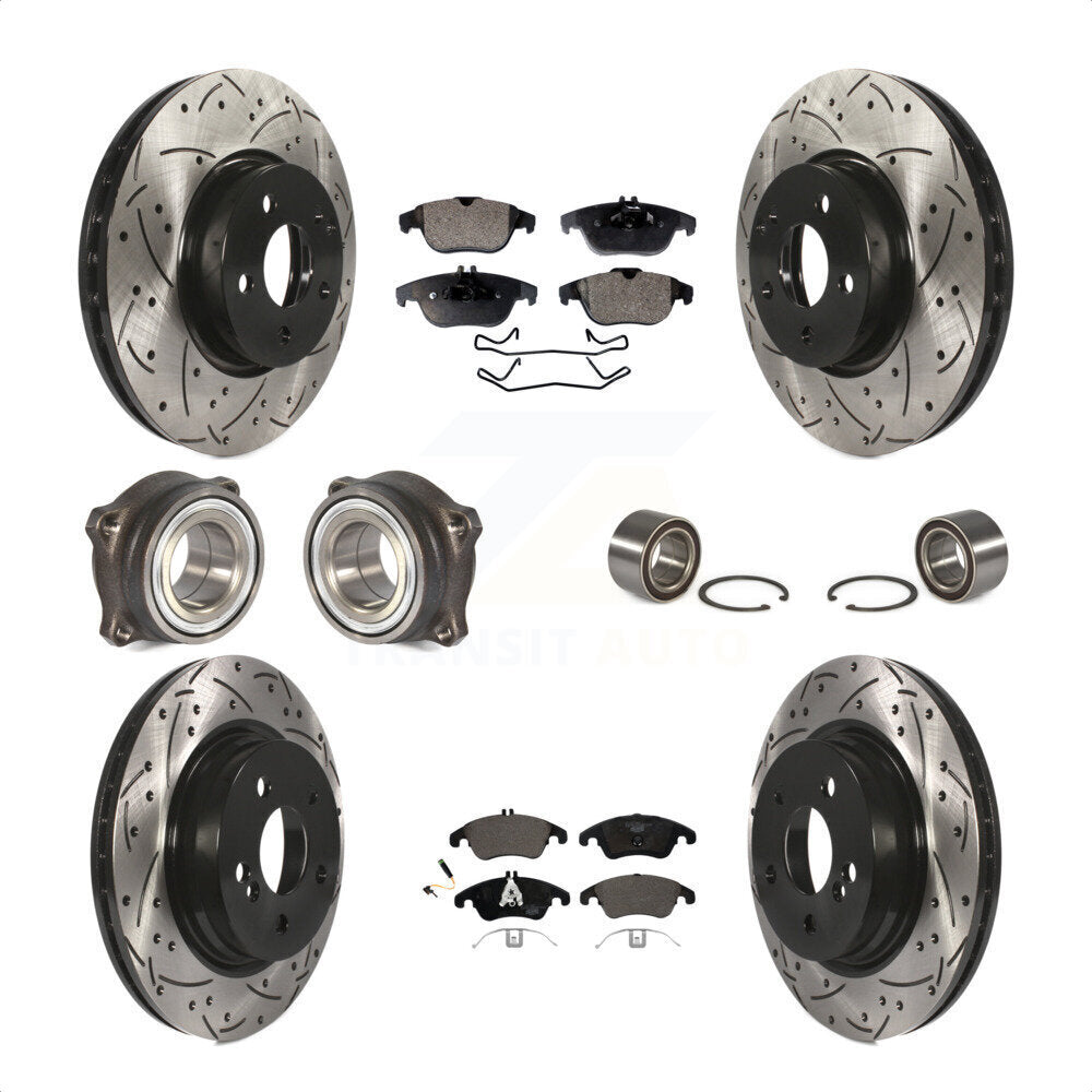 Front Rear Wheel Hub Bearings Assembly Coated Disc Brake Rotors And Ceramic Pads Kit (10Pc) For Mercedes-Benz E350 With 322mm Diameter Rotor KBB-107551 by Transit Auto