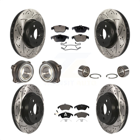 Front Rear Wheel Hub Bearings Assembly Coated Disc Brake Rotors And Ceramic Pads Kit (10Pc) For Mercedes-Benz E350 With 322mm Diameter Rotor KBB-107551 by Transit Auto