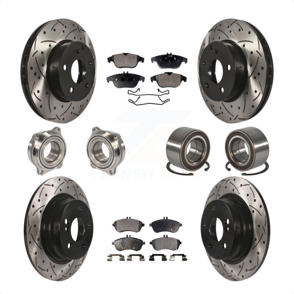 Front Rear Wheel Hub Bearings Assembly Coated Disc Brake Rotors And Ceramic Pads Kit (10Pc) For Mercedes-Benz C300 KBB-107552 by Transit Auto