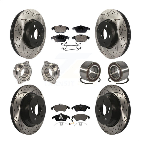 Front Rear Wheel Hub Bearings Assembly Coated Disc Brake Rotors And Ceramic Pads Kit (10Pc) For 2014 Mercedes-Benz E350 Convertible Coupe With 322mm Diameter Rotor KBB-107553 by Transit Auto