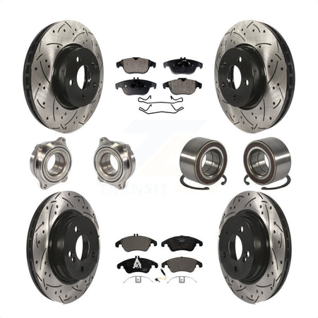 Front Rear Wheel Hub Bearings Assembly Coated Disc Brake Rotors And Ceramic Pads Kit (10Pc) For Mercedes-Benz C300 C350 KBB-107554 by Transit Auto
