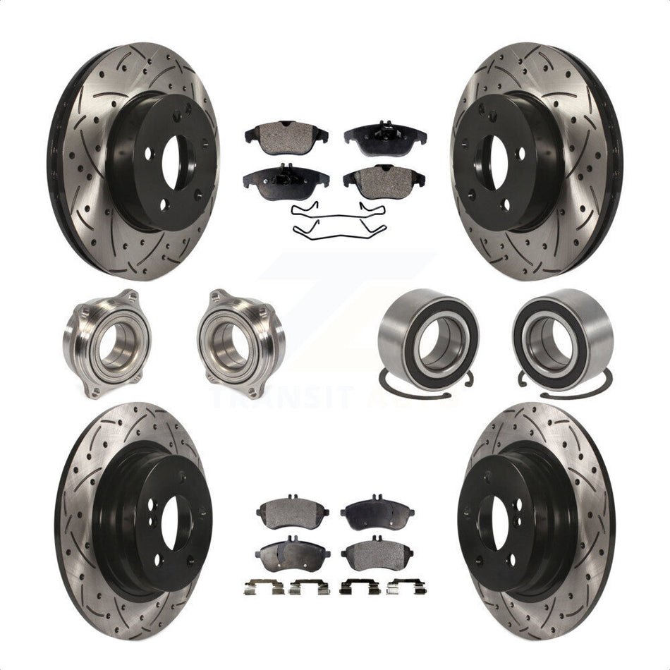 Front Rear Wheel Hub Bearings Assembly Coated Disc Brake Rotors And Ceramic Pads Kit (10Pc) For 2010-2010 Mercedes-Benz C300 C250 AWD KBB-107555 by Transit Auto