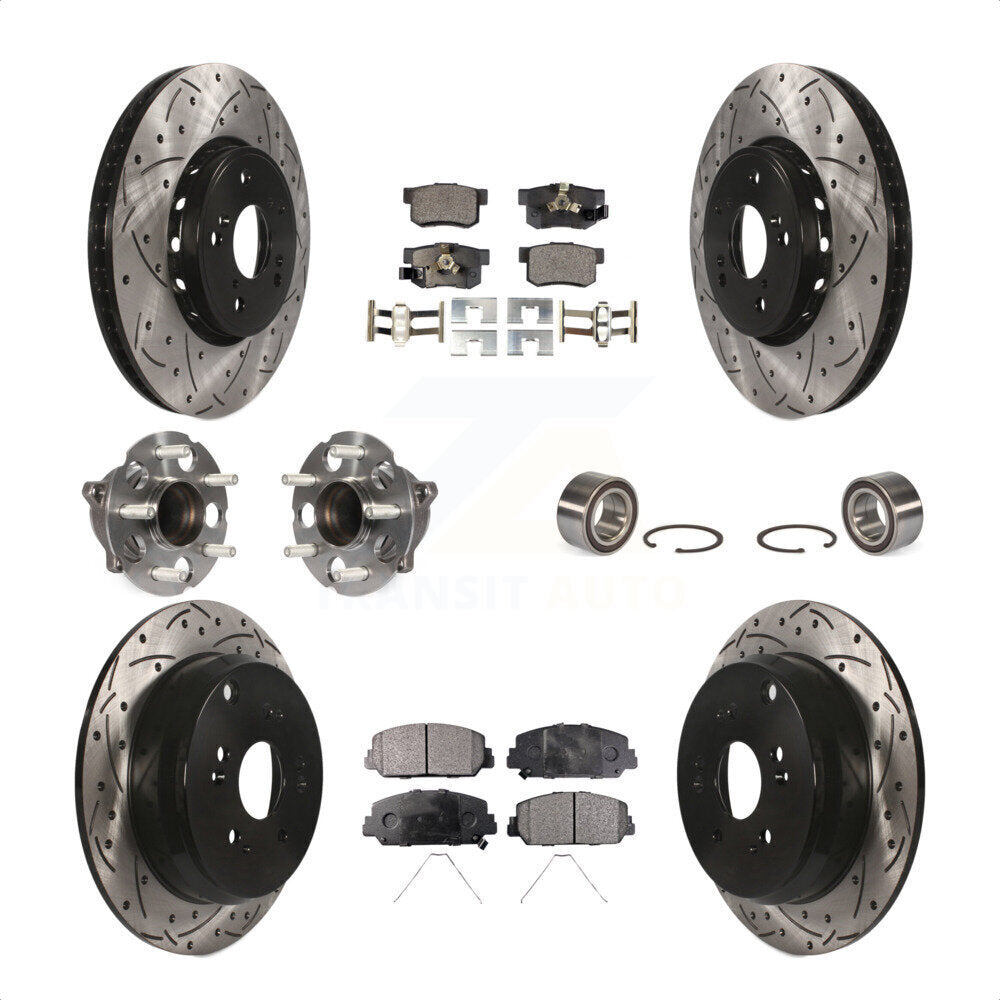 Front Rear Wheel Hub Bearings Assembly Coated Disc Brake Rotors And Ceramic Pads Kit (10Pc) For 2013-2018 Acura RDX FWD KBB-107557 by Transit Auto