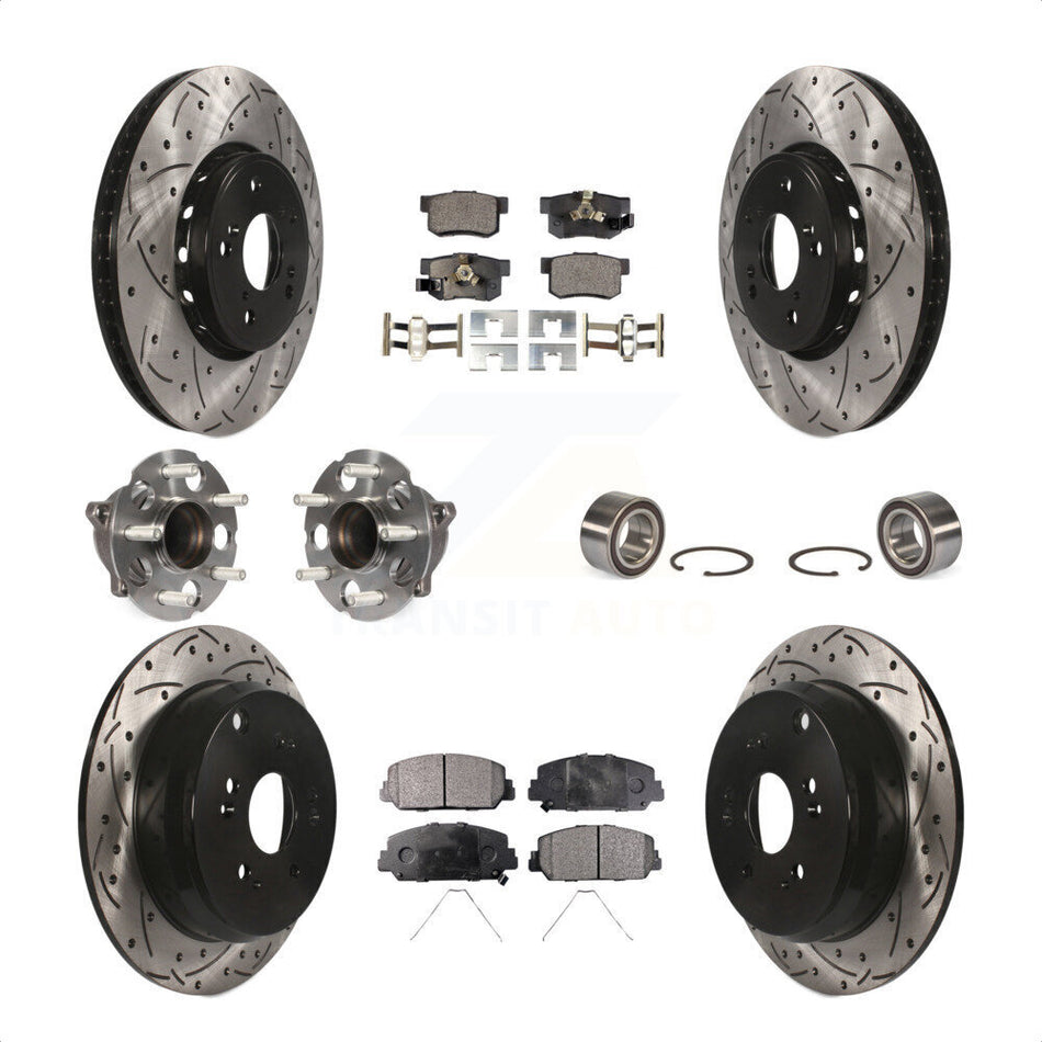 Front Rear Wheel Hub Bearings Assembly Coated Disc Brake Rotors And Ceramic Pads Kit (10Pc) For 2013-2018 Acura RDX FWD KBB-107557 by Transit Auto