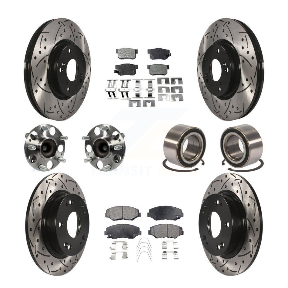 Front Rear Wheel Hub Bearings Assembly Coated Disc Brake Rotors And Ceramic Pads Kit (10Pc) For Honda Civic KBB-107563 by Transit Auto