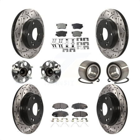 Front Rear Wheel Hub Bearings Assembly Coated Disc Brake Rotors And Ceramic Pads Kit (10Pc) For 2012 Honda Civic LX Vehicles Manufactured In Canada KBB-107564 by Transit Auto