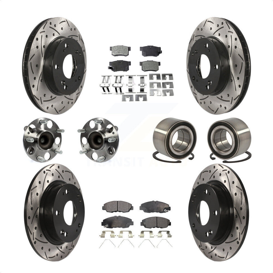 Front Rear Wheel Hub Bearings Assembly Coated Disc Brake Rotors And Ceramic Pads Kit (10Pc) For 2012 Honda Civic LX Vehicles Manufactured In Canada KBB-107564 by Transit Auto
