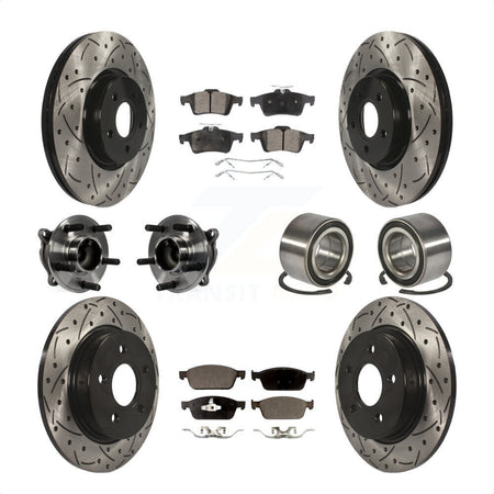 Front Rear Wheel Hub Bearings Assembly Coated Disc Brake Rotors And Ceramic Pads Kit (10Pc) For 2013 Ford Focus ST Without Active Park Assist KBB-107568 by Transit Auto