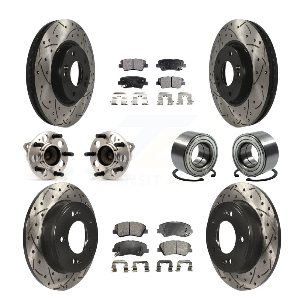 Front Rear Wheel Hub Bearings Assembly Coated Disc Brake Rotors And Ceramic Pads Kit (10Pc) For 2015 Hyundai Veloster Tech RE FLEX SE KBB-107572 by Transit Auto