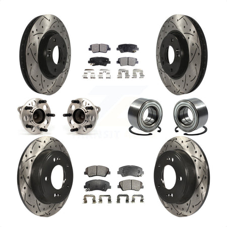 Front Rear Wheel Hub Bearings Assembly Coated Disc Brake Rotors And Ceramic Pads Kit (10Pc) For 2015 Hyundai Veloster Tech RE FLEX SE KBB-107572 by Transit Auto
