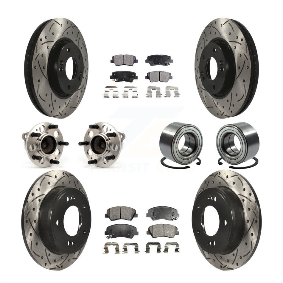 Front Rear Wheel Hub Bearings Assembly Coated Disc Brake Rotors And Ceramic Pads Kit (10Pc) For 2015 Hyundai Veloster Tech RE FLEX SE KBB-107572 by Transit Auto