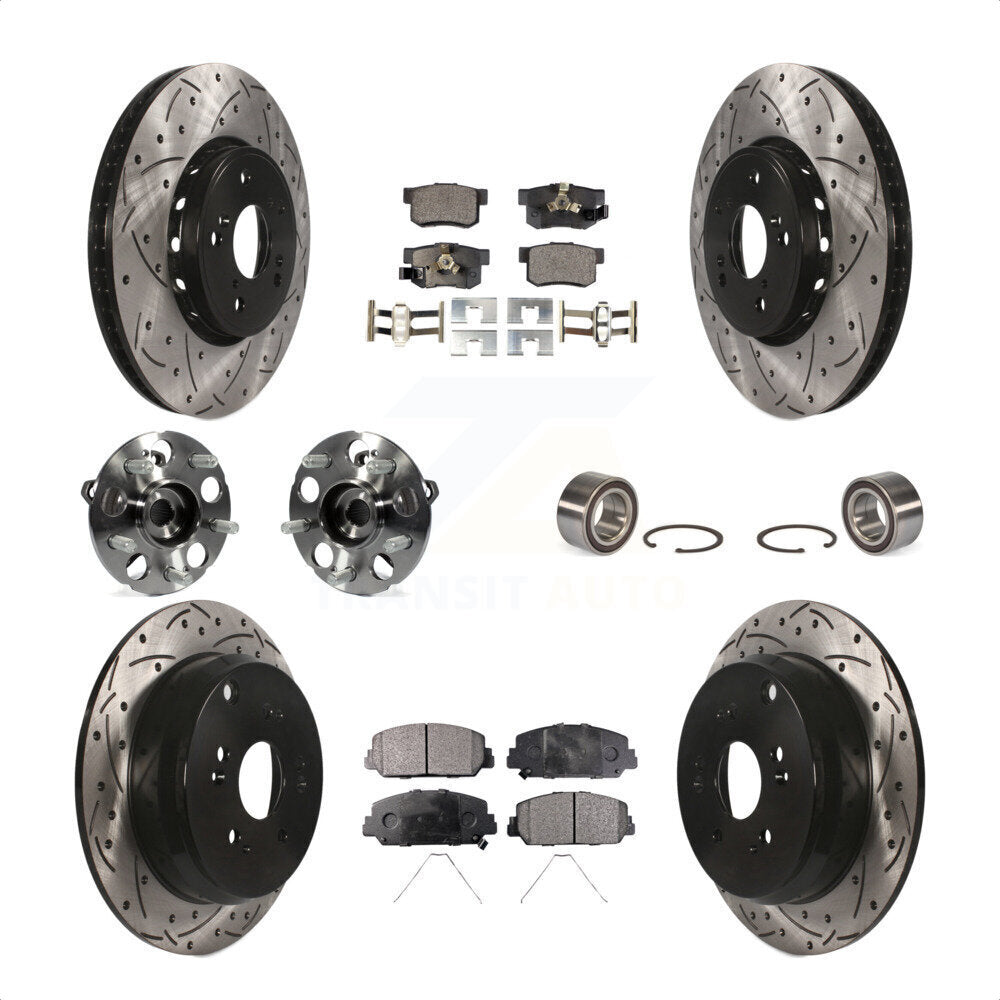 Front Rear Wheel Hub Bearings Assembly Coated Disc Brake Rotors And Ceramic Pads Kit (10Pc) For 2013-2016 Acura RDX AWD KBB-107589 by Transit Auto