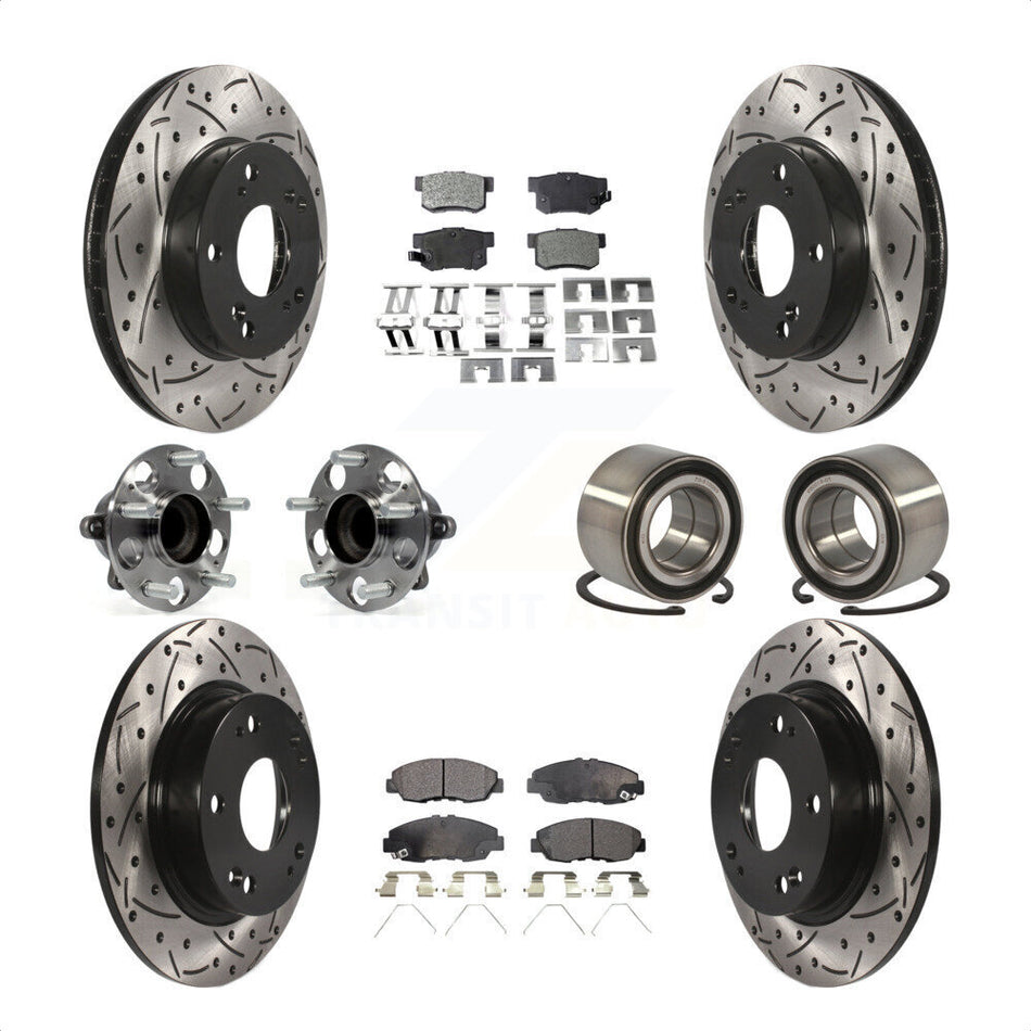 Front Rear Wheel Hub Bearings Assembly Coated Disc Brake Rotors And Ceramic Pads Kit (10Pc) For 2013-2014 Honda Civic LX with Manual transmission KBB-107592 by Transit Auto