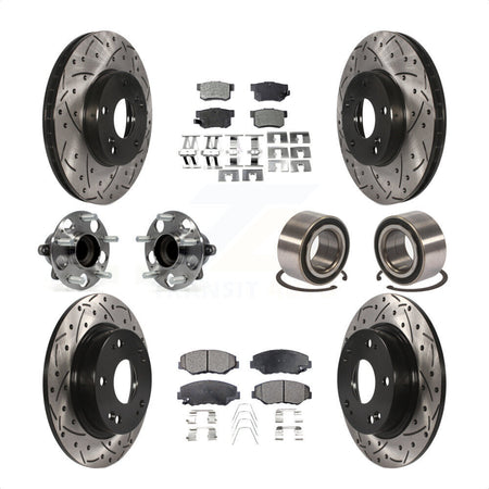 Front Rear Wheel Hub Bearings Assembly Coated Disc Brake Rotors And Ceramic Pads Kit (10Pc) For 2015 Acura ILX 2.0L KBB-107593 by Transit Auto