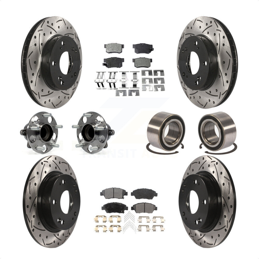 Front Rear Wheel Hub Bearings Assembly Coated Disc Brake Rotors And Ceramic Pads Kit (10Pc) For 2015 Acura ILX 1.5L KBB-107595 by Transit Auto