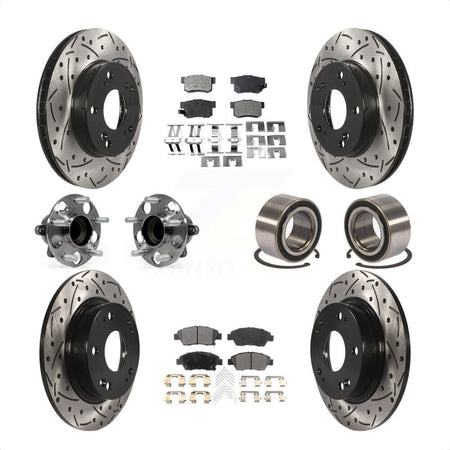 Front Rear Wheel Hub Bearings Assembly Coated Disc Brake Rotors And Ceramic Pads Kit (10Pc) For 2015 Acura ILX 1.5L KBB-107595 by Transit Auto