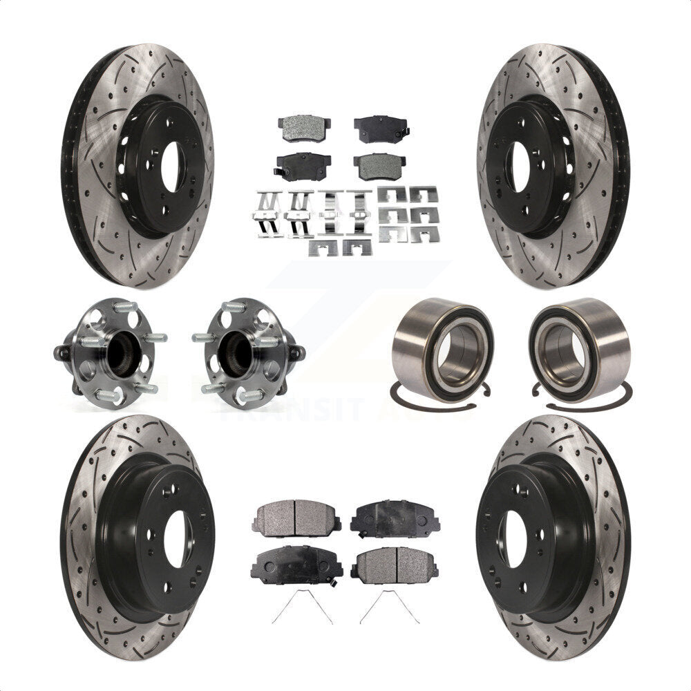 Front Rear Wheel Hub Bearings Assembly Coated Disc Brake Rotors And Ceramic Pads Kit (10Pc) For 2016 Acura ILX KBB-107596 by Transit Auto