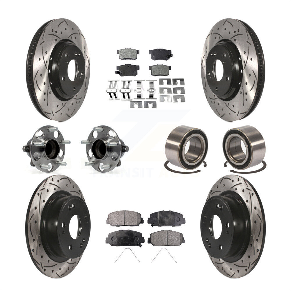 Front Rear Wheel Hub Bearings Assembly Coated Disc Brake Rotors And Ceramic Pads Kit (10Pc) For 2017-2018 Acura ILX KBB-107597 by Transit Auto