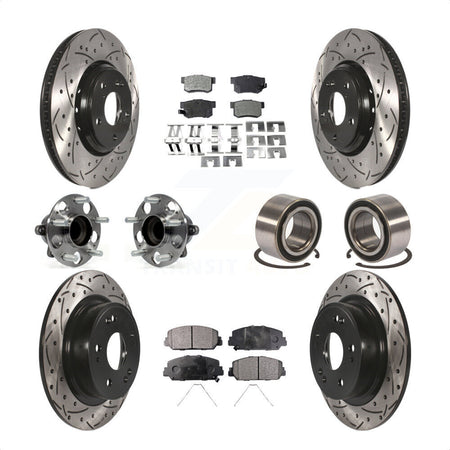Front Rear Wheel Hub Bearings Assembly Coated Disc Brake Rotors And Ceramic Pads Kit (10Pc) For 2017-2018 Acura ILX KBB-107597 by Transit Auto