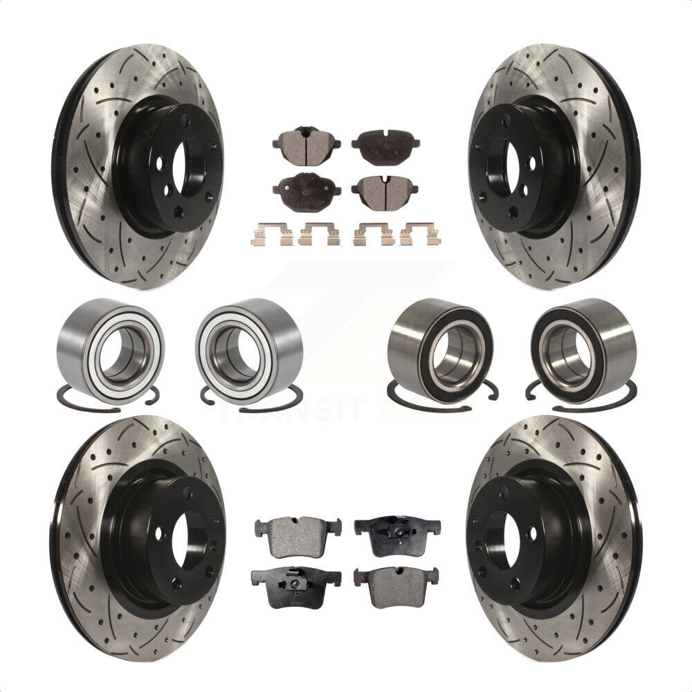 Front Rear Wheel Bearings Coated Disc Brake Rotors And Ceramic Pads Kit (10Pc) For BMW X3 KBB-107612 by Transit Auto