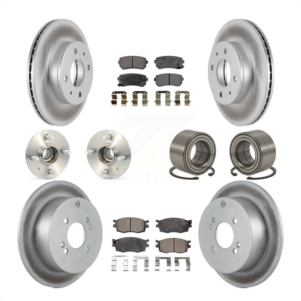 Front Rear Wheel Hub Bearings Assembly Coated Disc Brake Rotors And Semi-Metallic Pads Kit (10Pc) For 2006 Hyundai Accent Hatchback with Non-ABS KBB-107656 by Transit Auto
