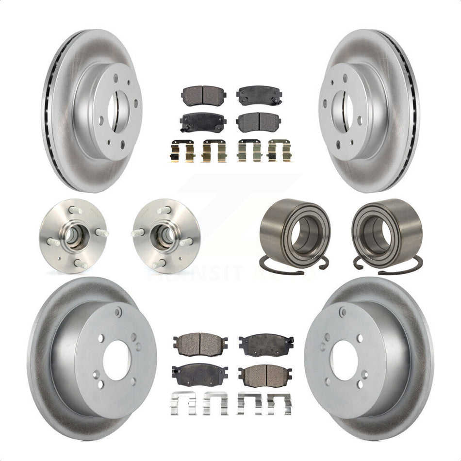 Front Rear Wheel Hub Bearings Assembly Coated Disc Brake Rotors And Semi-Metallic Pads Kit (10Pc) For 2006 Hyundai Accent Hatchback with Non-ABS KBB-107656 by Transit Auto