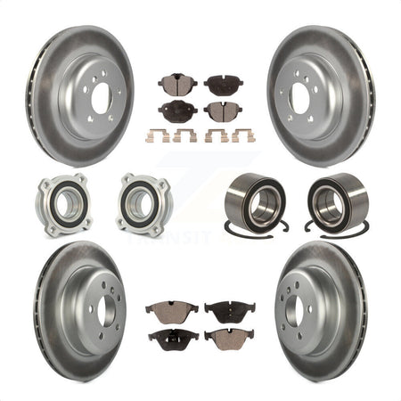 Front Rear Wheel Hub Bearings Assembly Coated Disc Brake Rotors And Semi-Metallic Pads Kit (10Pc) For 2011-2012 BMW 535i xDrive KBB-107667 by Transit Auto