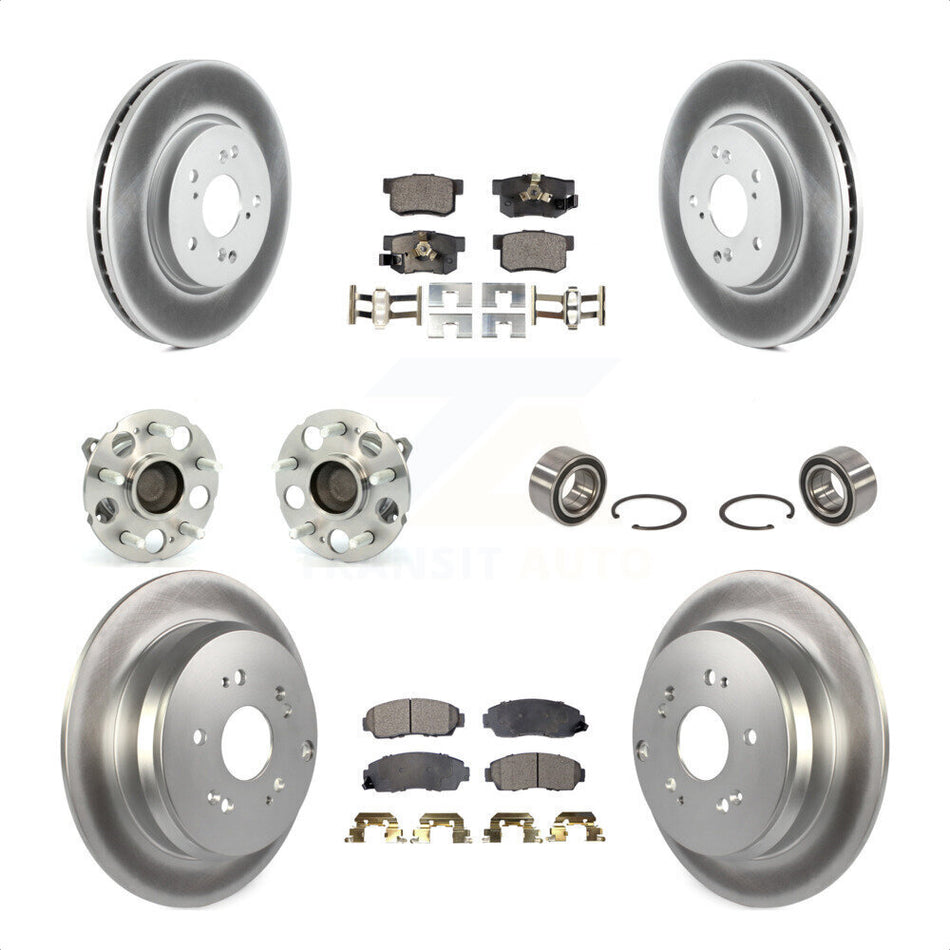 Front Rear Wheel Hub Bearings Assembly Coated Disc Brake Rotors And Semi-Metallic Pads Kit (10Pc) For 2007-2011 Honda CR-V FWD KBB-107736 by Transit Auto
